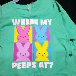 Any time Peeps kids Spearmint green tshirt w/ yellow bunny on front